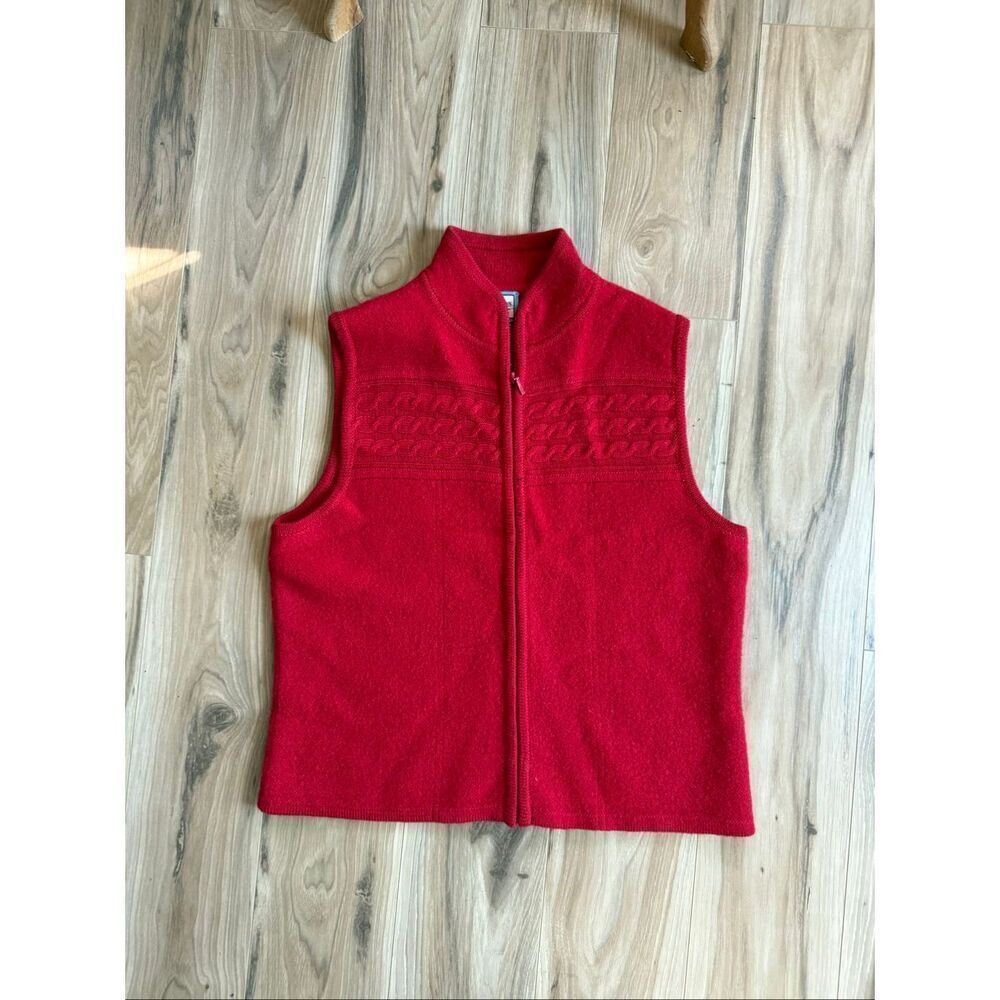 Vintage Pendleton Red Wool Knit Zip Front Cable Knit Vest Size M